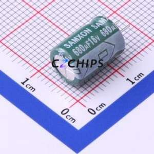 Condensateur électrolytique en aluminium à montage traversant EGF687M1CF12CB, composant à montage traversant (THT), D8xL12mm 680uF 20% 16V 3.5mm - Product Image 1