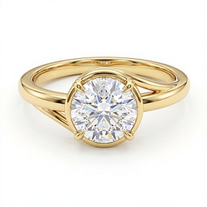 Anillo de compromiso de oro chapado en oro de 18K y 14K con diamante de laboratorio de corte brillante redondo solitario y diseño Swirl Bypass para mujer - Product Image 4