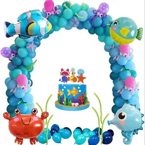 40 Inches Marine Theme Wreath Arch Kids Birthday Party Decoration Set Animal Balloons Set for Babyshower Party Decoration