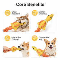Jouet pour chien en forme de canard couineur personnalisé en usine avec construction en TPR et corde pour programmes de cadeaux pour animaux de compagnie et vente en gros