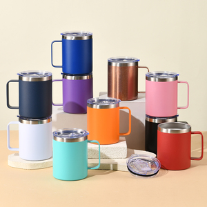 Gobelet isotherme à double paroi en acier inoxydable de 12 oz avec logo personnalisé, pour les voyages, le camping, la tasse à café isolée avec poignée - Product Image 6