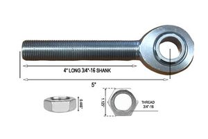 Rótula de unión Heim derecha individual con orificio de 3/4 pulgadas, 4 pulgadas de largo, vástago roscado de 3/4-16 y tuerca de seguridad |   Acabado brillante de zinc completamente roscado |   B95 - Product Image 4