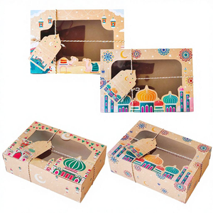 4 Pcs/pak Kotak Kertas Kraft Bahan Daur Ulang dengan Jendela Transparan untuk Kemasan Hadiah Manisan Cokelat Permen Kue Lebaran - Product Image 4
