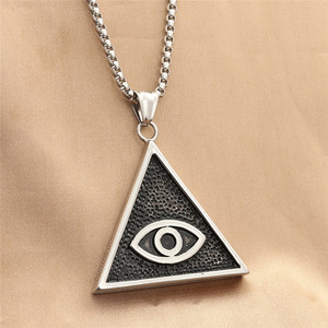 Stainless Steel Triangle Pendant Necklace With Eye Design Men's Fashion Jewelry Geometric Pyramid Style Retro Trendy 280541 - Product Image 1