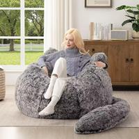 Fauteuil pouf surdimensionné en fausse fourrure avec repose-pieds, garni de mousse à mémoire de forme déchiquetée, canapé moelleux pour adultes, idéal pour le salon