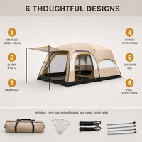 Tente de camping familiale pour 8 à 12 personnes, grande tente à 2 chambres et 1 salon, abri extérieur imperméable pour les voyages en groupe