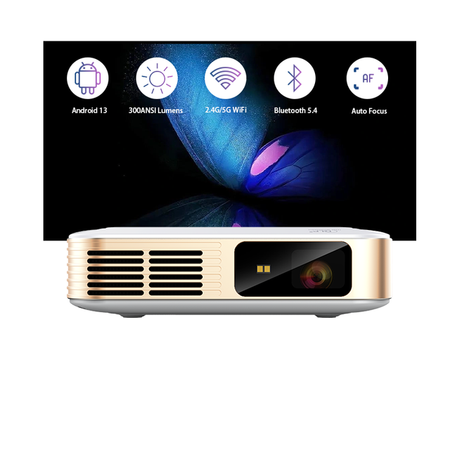 Outdoor 4K Home Theater Projector Portable Mini DLP with Wireless Android Smart Mirroring Battery Optional for Travel Home Use