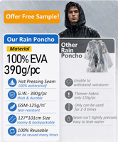 Poncho de pluie carré réutilisable, imperméable, simple, bleu marine, en EVA 100% plastique, épaisseur 390g, personnalisable avec logo et marque, avec sac de rangement.
