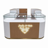 Vitrine de présentation de bijoux de luxe peinte sur mesure, blanche/dorée, avec éclairage LED, forme trapézoïdale, YIZHAN YZ-90, pour boutiques et salles d'exposition