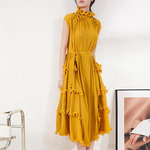 <span class=keywords><strong>Robe</strong></span> de soirée plissée à volants, couleur unie, ample et élégante, style Abaya de Dubaï, grande taille pour femmes rondes – Nouvelle collection très prisée - Product Image 4