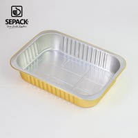 Barquette alimentaire jetable en aluminium 2200 ml, 278x196 mm, rectangulaire, dorée, pour la restauration, la cuisson, le rôtissage et les plats à emporter
