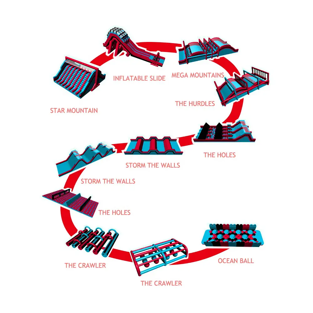 Course d'obstacles gonflable à usage commercial videur d'équipement de sport de plein air grand parcours d'obstacles gonflables pour adultes 5k