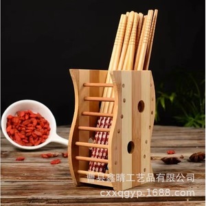 Boîte de rangement multifonctionnelle en bambou et bois, support à baguettes en bois massif pour la cuisine, tube de rangement créatif pour cuillères en bois - Product Image 1