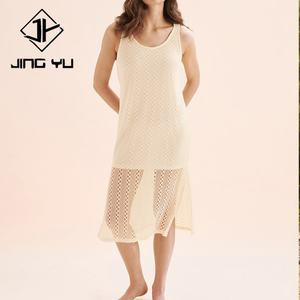 Vestido Midi Ligero y Fluido con Abertura, Estilo Playero, Diseño Personalizado, Vestido de Ganchillo de Algodón de Alta Calidad - Product Image 2