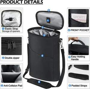 <span class=keywords><strong>Sac</strong></span> <span class=keywords><strong>isotherme</strong></span> portable anti-fuite pour 2 bouteilles de vin, idéal pour la dégustation, les fêtes et comme cadeau de Noël, avec bandoulière réglable - Product Image 4