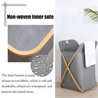 Panier à linge pliable carré en tissu épais CF avec cadre en bambou en X, poignée souple et imperméable, organisateur de rangement portable pour salle de bain