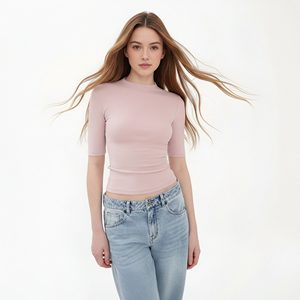 T-shirt da <span class=keywords><strong>donna</strong></span> girocollo a <span class=keywords><strong>mezza</strong></span> <span class=keywords><strong>manica</strong></span>, casual, tinta unita, nuovo stile 2026 - Product Image 5