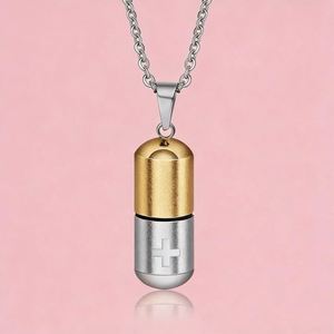 Altın Kaplama Hip Hop Kolye Unisex Titanyum Çelik Kapsül Hap Açılır Kolye Külleri veya Parfüm Saklama Aile Kolyesi - Product Image 5