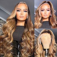 Wig depan renda ombak tubuh sorot rambut manusia Wig renda Hd transparan rambut Virgin selaras kutikula pra pencabutan UNTUK WANITA HITAM