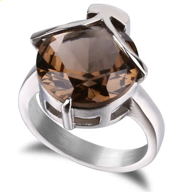 Yiwu Aceon, fundición de acero inoxidable, promesa de amor, joyería, nuevo diseño, solo diamante grande, champán, circón, anillo único