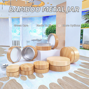 Boîte à bijoux mini en aluminium ronde avec couvercle en bambou, pot de rangement écologique pour cosmétiques, impression de logo personnalisée acceptée - Product Image 2
