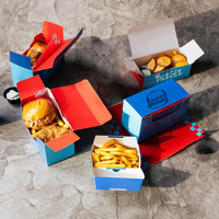 Boîte à lunch pliable en papier pour frites, sandwichs, hamburgers, hot-dogs, ailes de poulet, et autres aliments (recyclables)