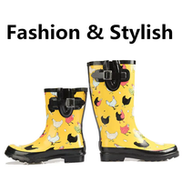 Botte de pluie en caoutchouc de l'agriculteur populaire confortable personnalisé hauteur Animal poulet impression Wellington