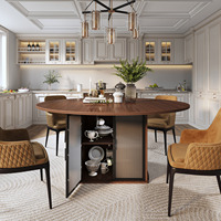 Table à manger ronde en bois finition marbre avec rangement pour bouteilles de vin, style moderne pour la maison, 47 pouces, spacieuse