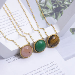 Cadena de acero inoxidable con colgante de piedra Natural, collar de oro de 18 quilates con diseño de ojo de Tigre y Aventurina verde - Product Image 5