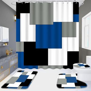 Cortina de Ducha de Poliéster con Bloques Geométricos Verdes, Plateados y Negros, Cortina de Baño con Impresión Digital Personalizada, Venta al Por Mayor Moderna - Product Image 4