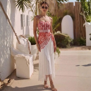 Conjunto de bikini vintage de 2 piezas con estampado de hojas para mujer, monokini de una pieza con tirantes y borlas, falda cruzada, venta al por mayor - Product Image 2