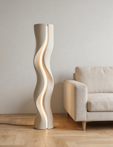 Lampe sur pied LED moderne torsadée, base E26, abat-jour beige en PETG, lumière blanche froide, hauteur réglable, commande tactile, design minimaliste, salon - Product Image 4