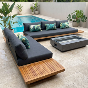 Juego de Sofás de Madera de Teca Cuadrados Minimalistas de Lujo para Sala de Estar, Muebles Modernos para Villa, Resort, Jardín y Hotel - Product Image 2