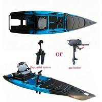 Kayak à moteur de 13 pieds, bateau de pêche à double hélice, propulsion par pédales, sit-on-top, coque en plastique HDPE de 4 m, 2 personnes, pour la pêche en rivière et en haute mer