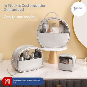 Custom Logo New Women's Fashion Large-Capacity PVC Portable Transparent Semi-Round Bag Makeup Handbag <b>Storage</b> - Product Image 2