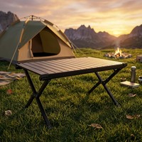Table de camping pliante entièrement en aluminium avec rail coulissant intégré, plateau double face, taille moyenne, pour pique-nique en plein air
