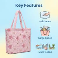 Sac fourre-tout décontracté matelassé écologique pour le dropshipping (MOQ1) – Motif léopard et fleur d'hibiscus, avec fermeture éclair, portable, pour l'hiver et le printemps