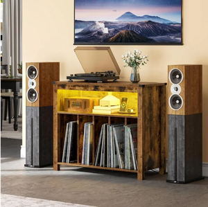 Support de <span class=keywords><strong>platine</strong></span> <span class=keywords><strong>vinyle</strong></span> pouvant contenir jusqu'à 200 albums Grand support de tourne-disque avec prises de courant et lumières LED Marron - Product Image 6
