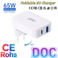 Cargador de Pared USB-C Tommox 65W PD 3.0/QC3.0 con Protección OTP y Enchufe Plegable EU para Portátiles y Teléfonos Móviles