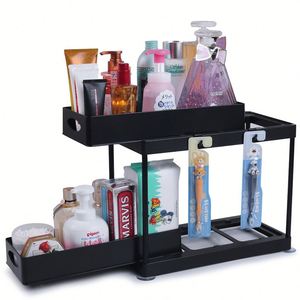 2 Tier Under Cabinet <b>Kitchen</b> Cabinet Organizer Under Shelf Storage <b>Basket</b> <b>Pull</b> <b>Out</b> Under Sliding Cabinet <b>Basket</b> Organizer - Product Image 5