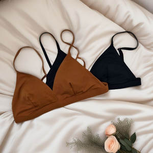 Bralette en soie soutien-gorge de bikini sans fil à col en V triangle sans doublure sans doublure ensembles de culottes de soutien-gorge sans coussinet de soutien-gorge sous-vêtements - Product Image 3