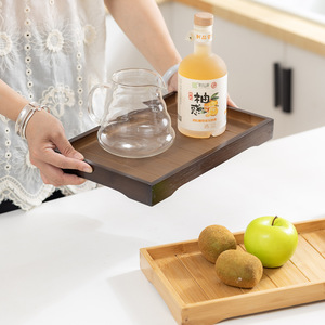 Plateau rectangulaire en bambou de style japonais 30x20cm, plateau de service multifonctionnel pour le petit-déjeuner, le thé, le café, les gâteaux, le pain, le barbecue - Product Image 2