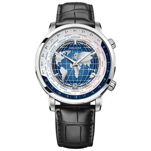 AGELOCER Original World Time Watch Montre mécanique automatique de luxe pour hommes d'affaires Cadeau d'anniversaire pour hommes