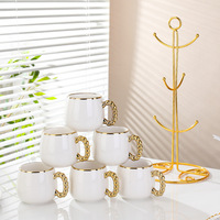 Ensemble de tasses en céramique nordique sculptées, sensation artisanale, tasses en porcelaine de luxe pour la maison, mariage, esthétique élégante, présentation raffinée, RTS