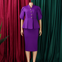 Robe midi élégante à col montant et col en V, style péplum, grande taille, pour femme, avec manches bouffantes, coupe crayon moulante, idéale pour l'église, les affaires ou les soirées.
