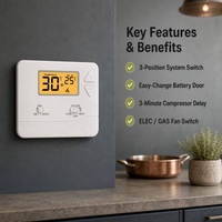 Thermostat non programmable de base à 8 bornes avec interrupteur ventilateur ELEC GAS et interrupteur système 3 positions pour climatiseur domestique