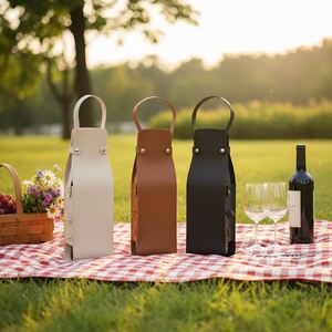 RTS Portable PU Leather Reusable Wine Bottle Tote Holder Welcome <b>Gifts</b> Champagne Beer <b>Gift</b> Carrier Promotional Home <b>Travel</b> - Product Image 1