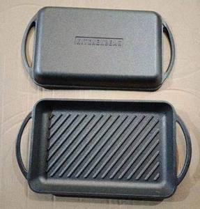 Heavy-Duty Sustainable Cast Iron Roasting <strong>Pan</strong> for Outdoor Camping <strong>Grill</strong> Rectangle Ribbed Plate Handle Oven Dishwasher Safe - Product Image 2