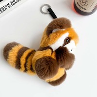 Peluche Panda Rouge en Véritable Fourrure de Lapin Rex - Charme Adorable pour Sac, Ornement de Sac à Dos et Porte-clés Cadeau