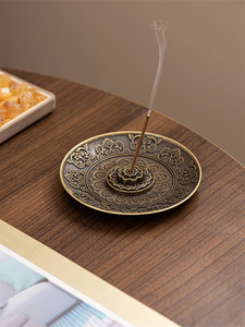 Brûleur d'encens en métal avec motif lotus en relief, mini brûleur d'encens <span class=keywords><strong>pour</strong></span> bâtonnets de santal, encensoir <span class=keywords><strong>pour</strong></span> offres religieuses du Moyen-Orient - Product Image 2
